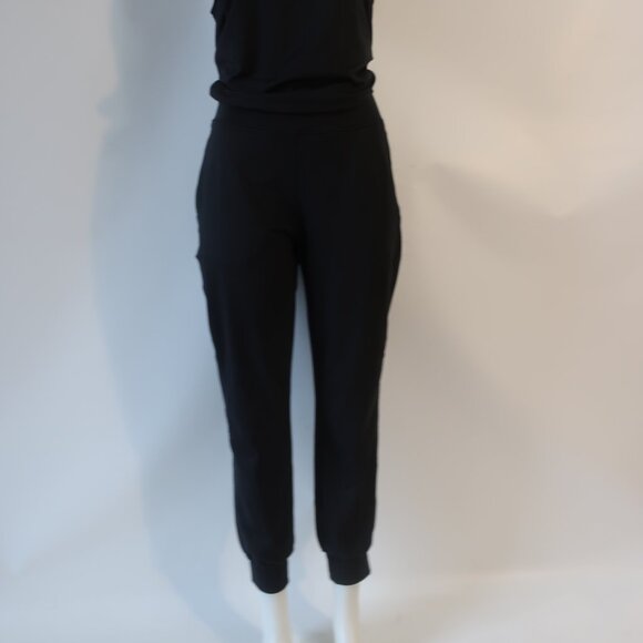 Women Sweaty Betty Black Flat Front Stretch Sleeveless Gary Jumpsuit L - Picture 7 of 12